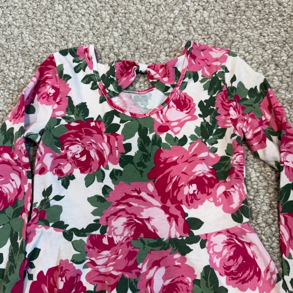 Childrens Place Girls Pink Rose Floral Long Sleeve Skater Dress Size Size 7/8